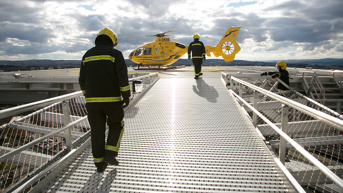 First Helicopter lands on New South Glasgow Hospital's Helipad.
